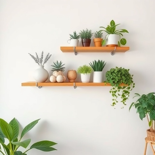 decorative wall shelf with plants