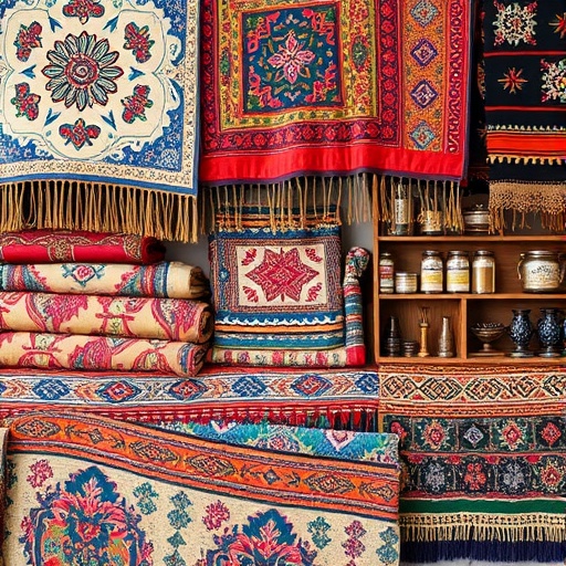 Layered bohemian textiles with vibrant patterns