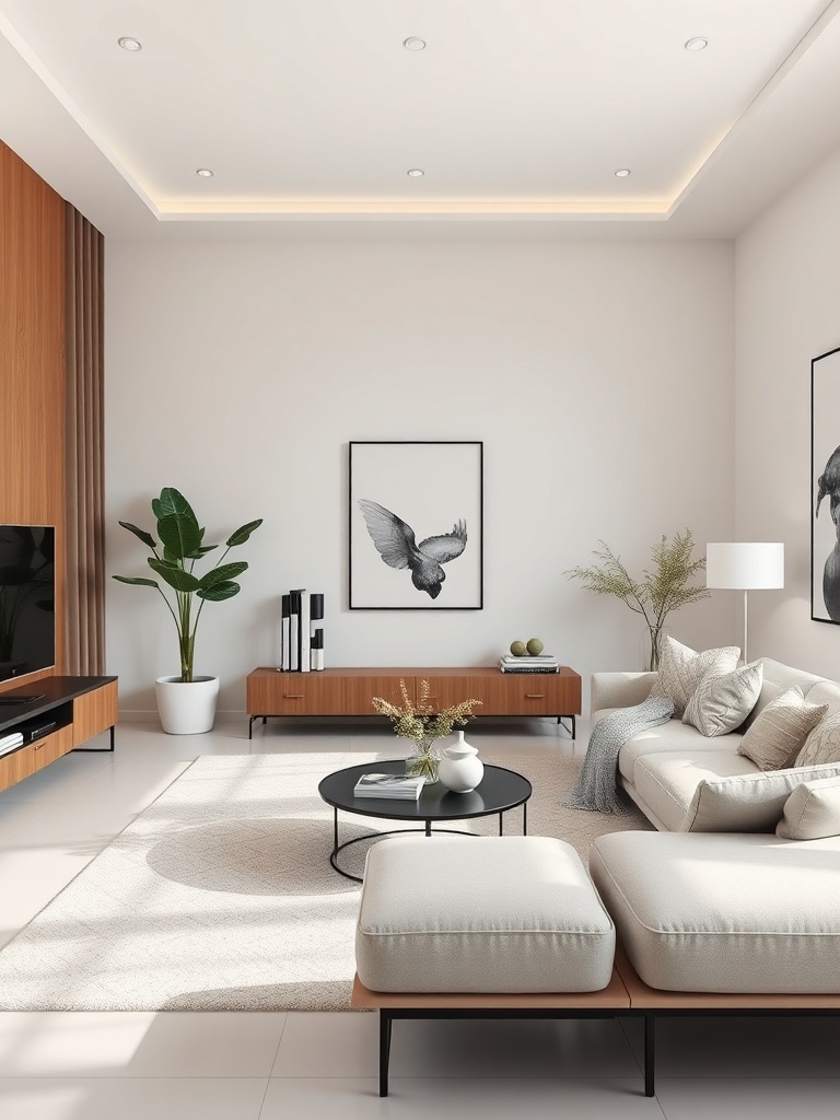 modern minimalist living room with neutral tones