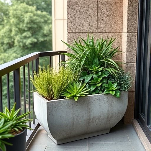 concrete planter with plants
