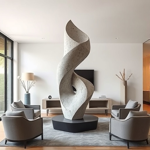 concrete sculpture in living room