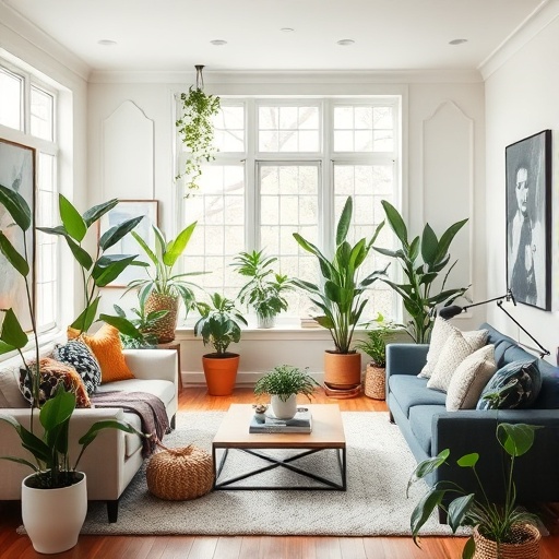 living room with indoor plants