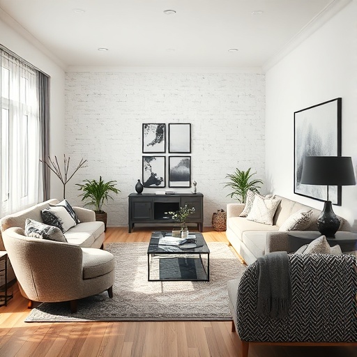 living room with mixed textures