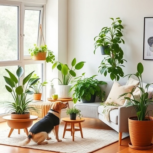 living room with safe plants for pets