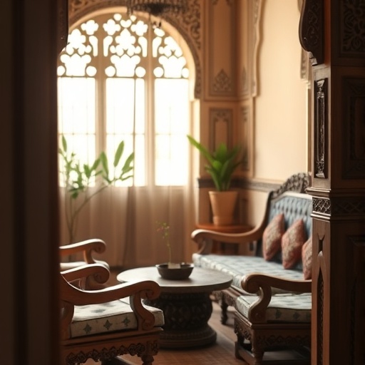 carved wooden furniture in Moroccan decor