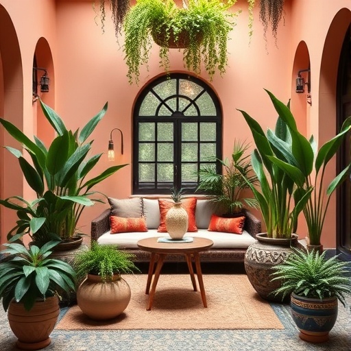 indoor Moroccan decor with plants
