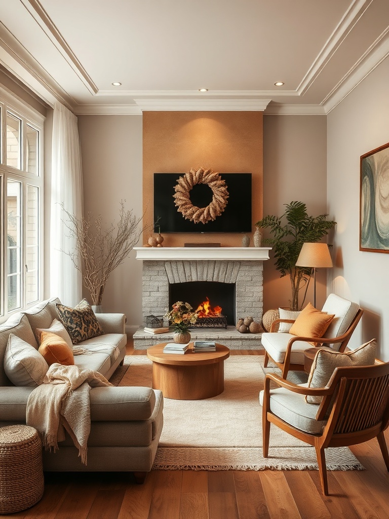 cozy living room with warm decor