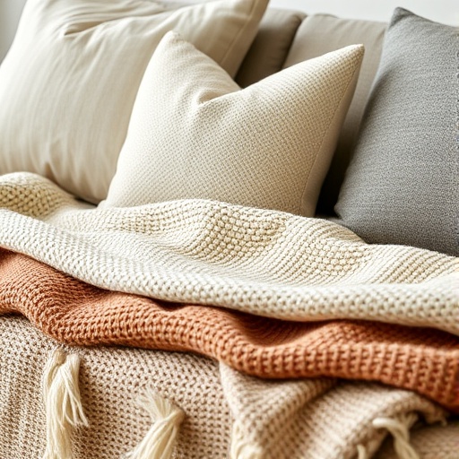 layered textiles on a sofa