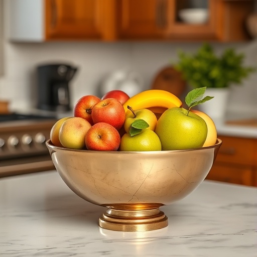 gold decorative bowl with fruit