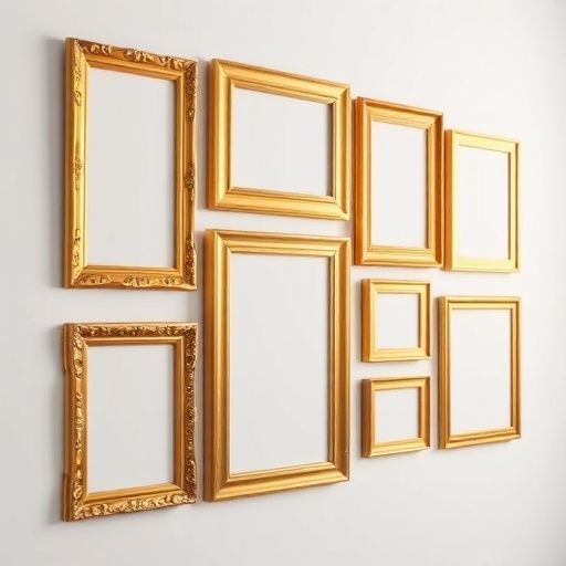 gold picture frames on a gallery wall