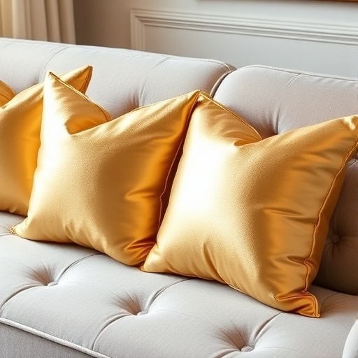 gold throw pillows on a sofa