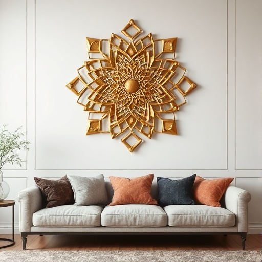 gold wall art above a sofa