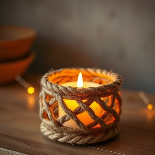 jute rope candle holder with a candle