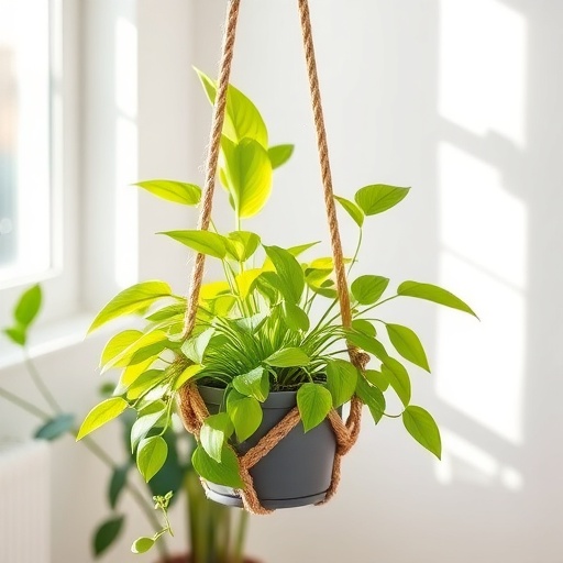 jute rope plant hanger with a plant