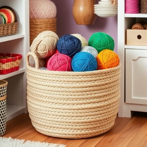 jute rope storage basket with yarn