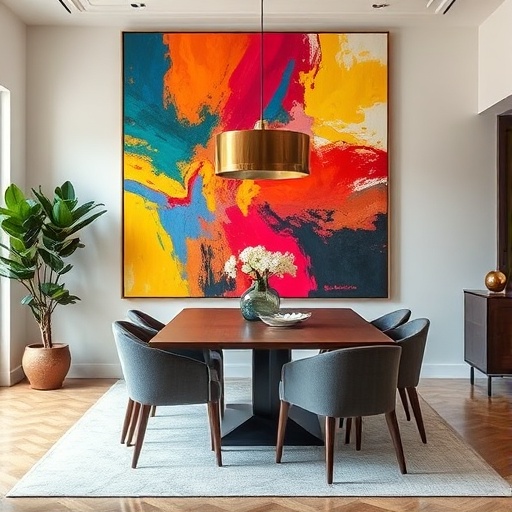 dining area with vibrant art