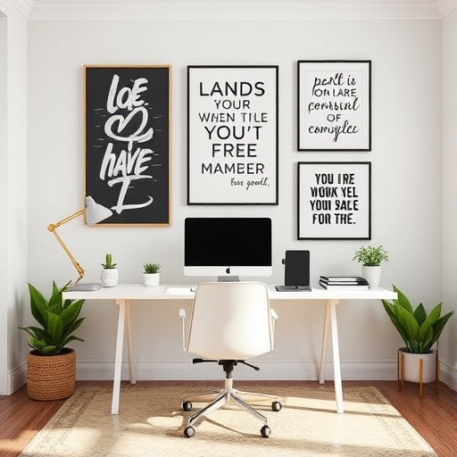 home office with motivational art