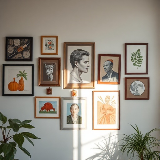 gallery wall with mixed art