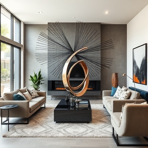 modern living room with sculpture