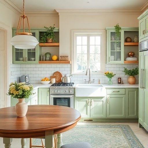 kitchen with sage green elements