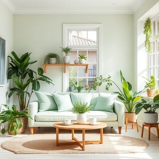 indoor plants enhancing sage green decor