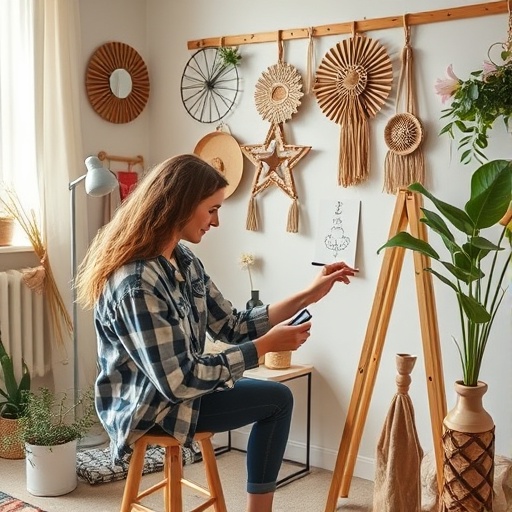 individual engaged in a DIY home decor project