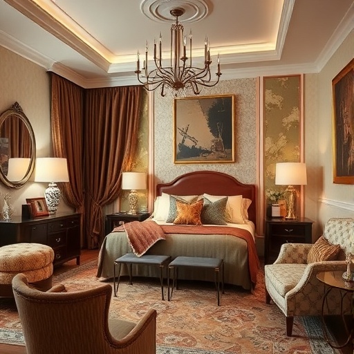 Art Deco inspired bedroom with bold colors