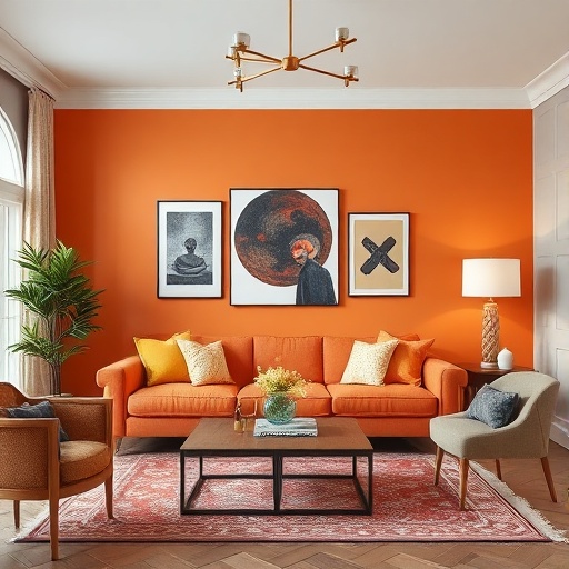 living room with bold color accent wall