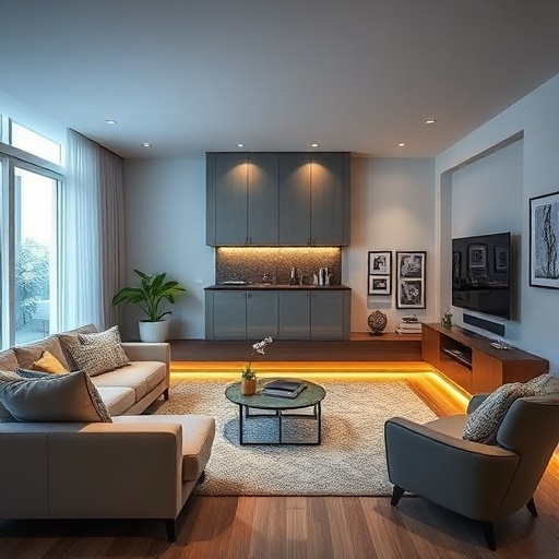 modern living room with smart home devices