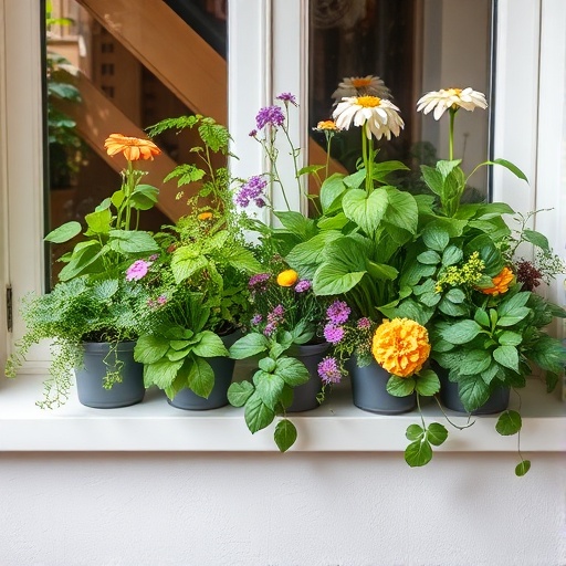 indoor garden with herbs and flowers