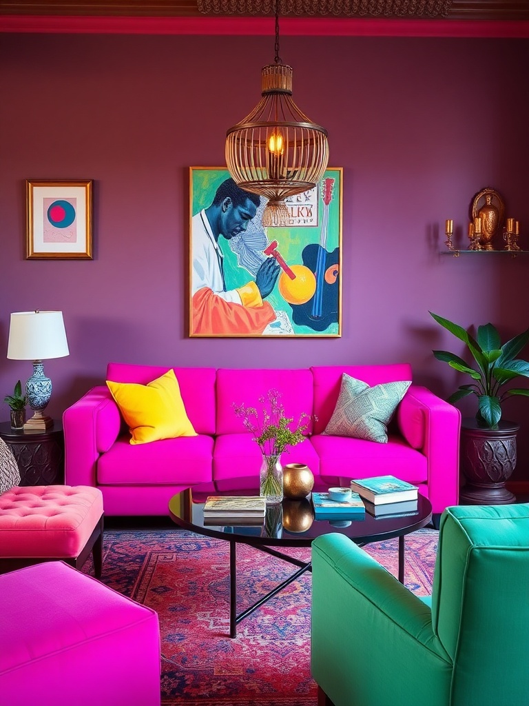 living room with neon accents