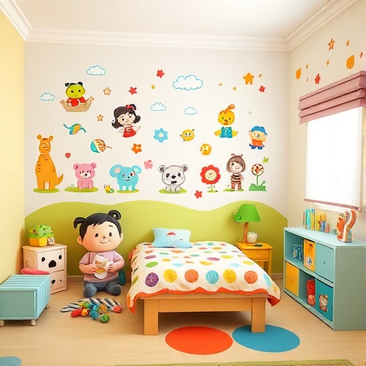 children's room with playful wall stickers