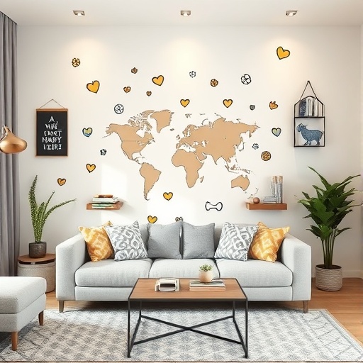 living space with custom wall stickers