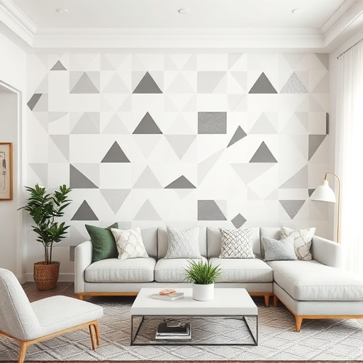 living room with geometric wall stickers