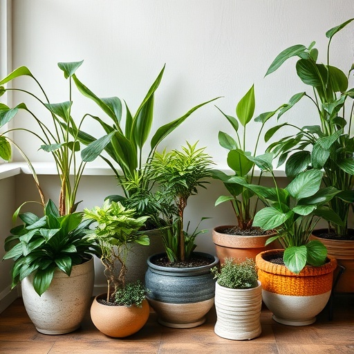 indoor plants in rustic pots