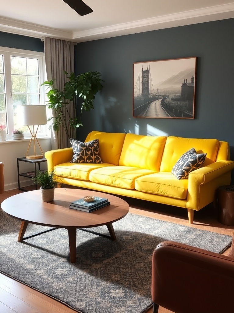 bright yellow sofa in a living room
