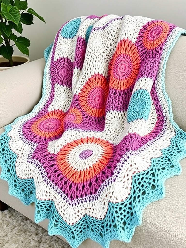 crochet throw blanket on a couch
