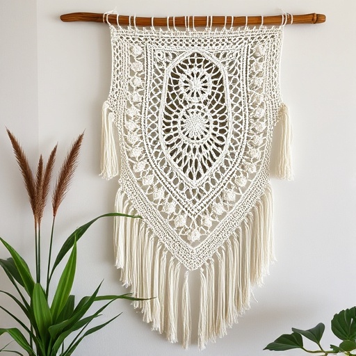 crochet wall hanging on a wall