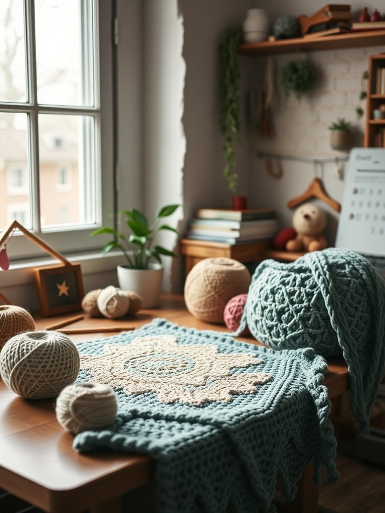 cozy crochet workspace
