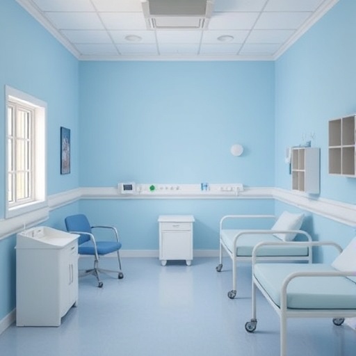 nursing home room with calming blue walls
