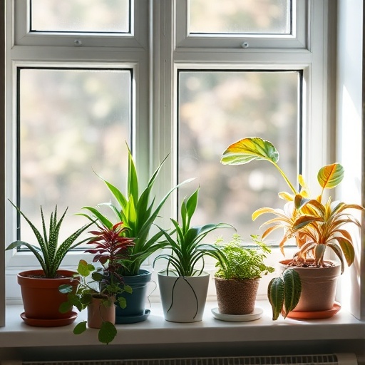 collection of houseplants on a windowsill
