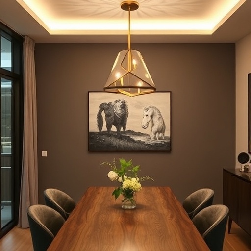 modern light fixture in a dining area