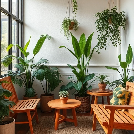 cozy corner with plants and wood