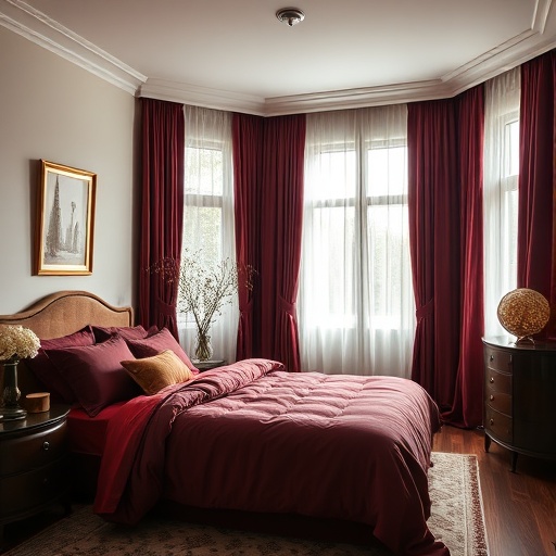serene bedroom with burgundy accents