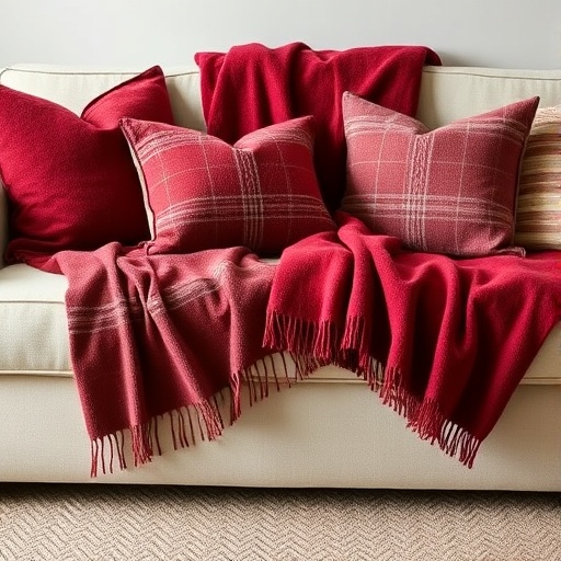 cozy burgundy textiles on a sofa