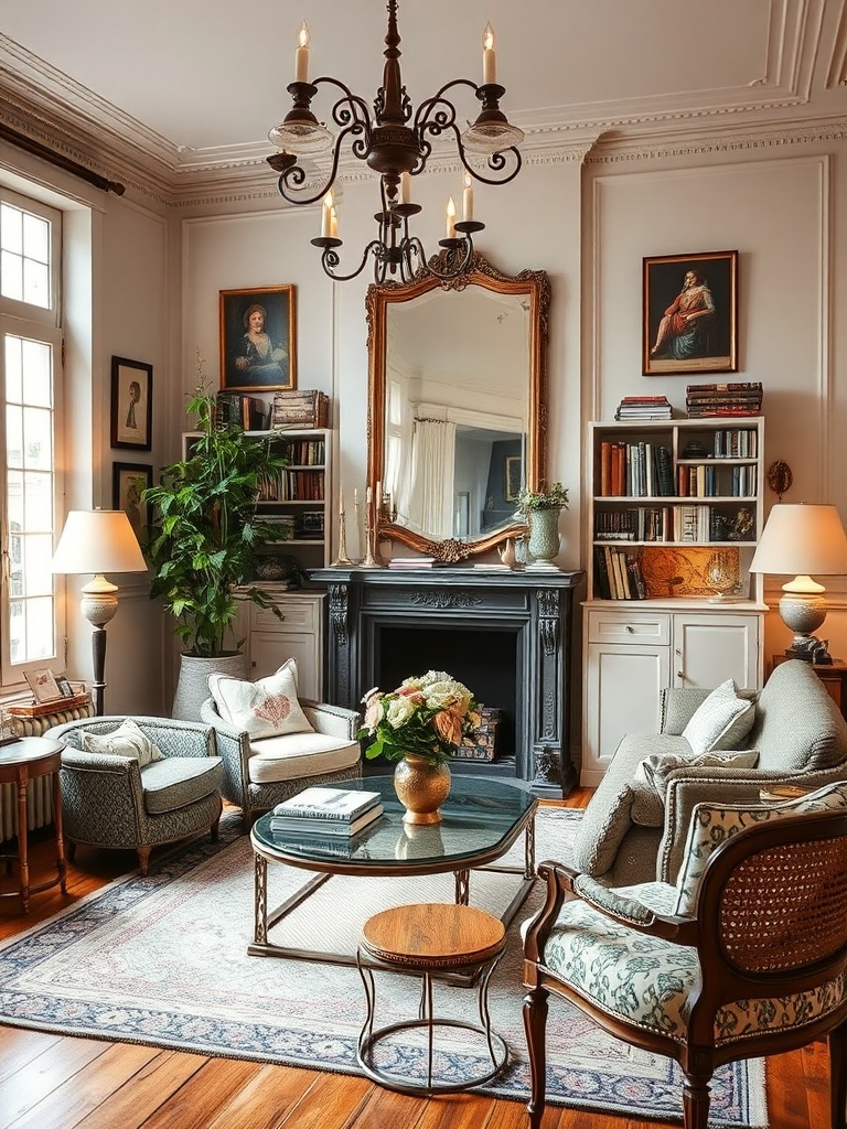 Parisian living room with vintage and modern decor
