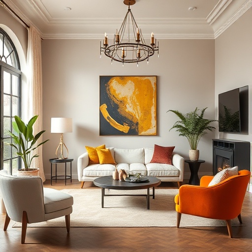Room with neutral colors and bold accents