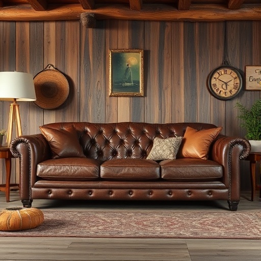 stylish leather sofa in living room