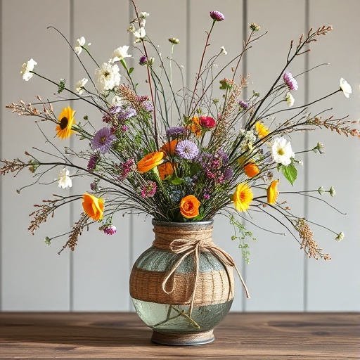vase with wildflowers and branches