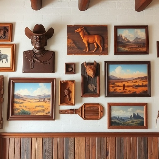 wall with Western-themed artwork